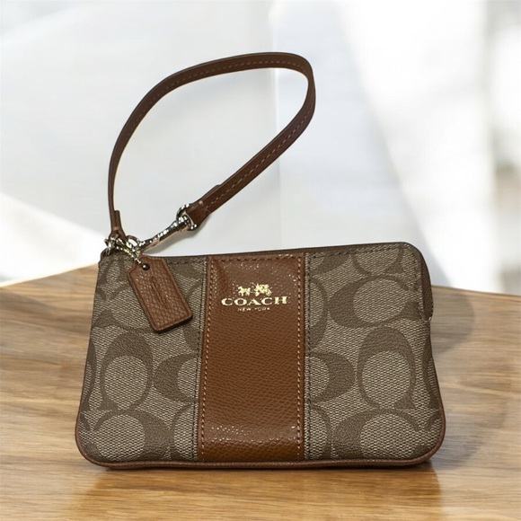 Coach Handbags - Coach Signature Logo Leather Wristlet Clutch